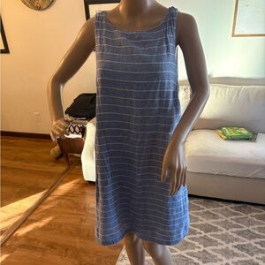 Coastal Grandmother  Blue and White Striped Dress